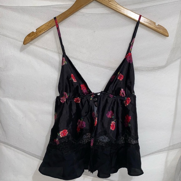 Black Floral Tie Front Teddy - Picture 7 of 7